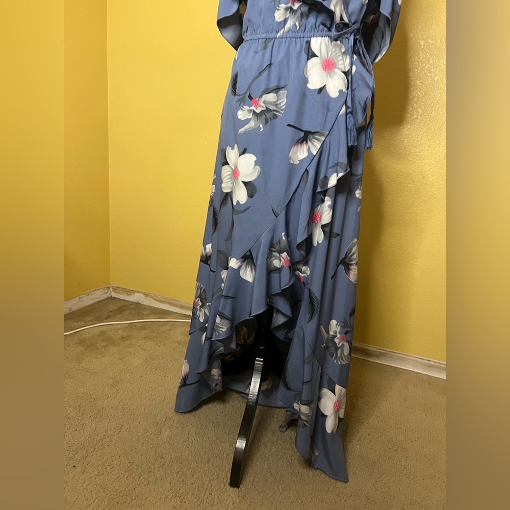 Blue Floral Ruffle Maxi Dress - Picture 6 of 11